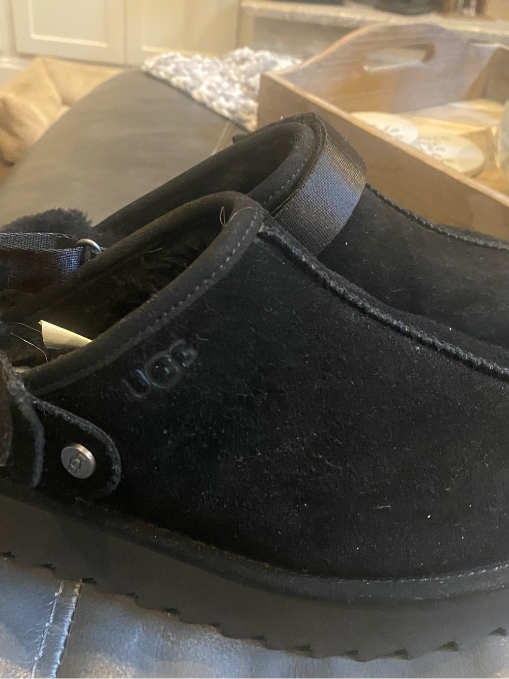 UGG Black Suede Slip-On Clog